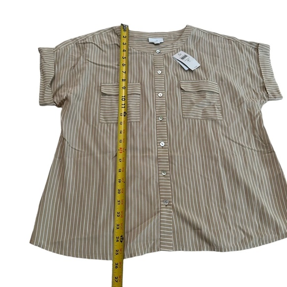 J. Jill Sandbar White Beige Button Up Pocket Front Blouse Top Size M/MP - Picture 12 of 17